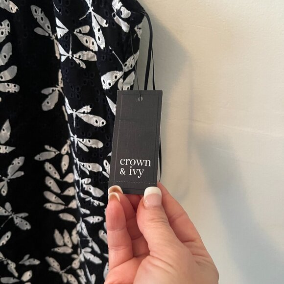 Crown & Ivy Navy and White Dragonfly Print Eyelet Halter Dress - Picture 3 of 5